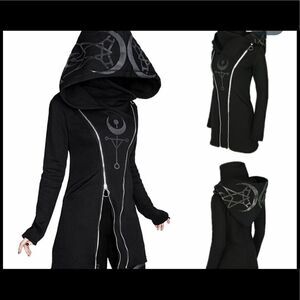 Gothic Hoodie Jacket with pockets and double zippers.